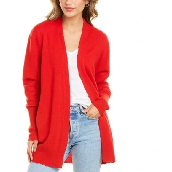 Womens RtA Red Distressed Chewed Hem Open Cashmere Cardigan Sweater S * - Picture 1 of 16